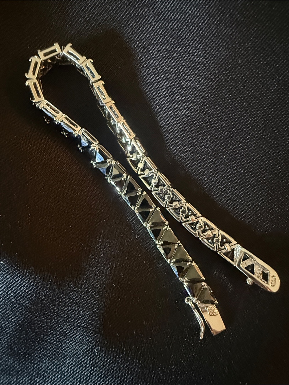 UTC 925 Sterling Silver Black Spinel Trillion Cut Tennis Bracelet